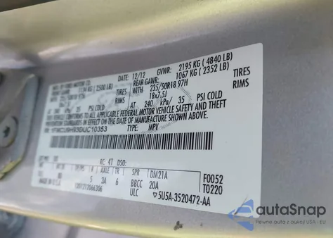 2013 Ford Escape Sel z USA, uszkodzony, nr VIN 1FMCU9H93DUC10353